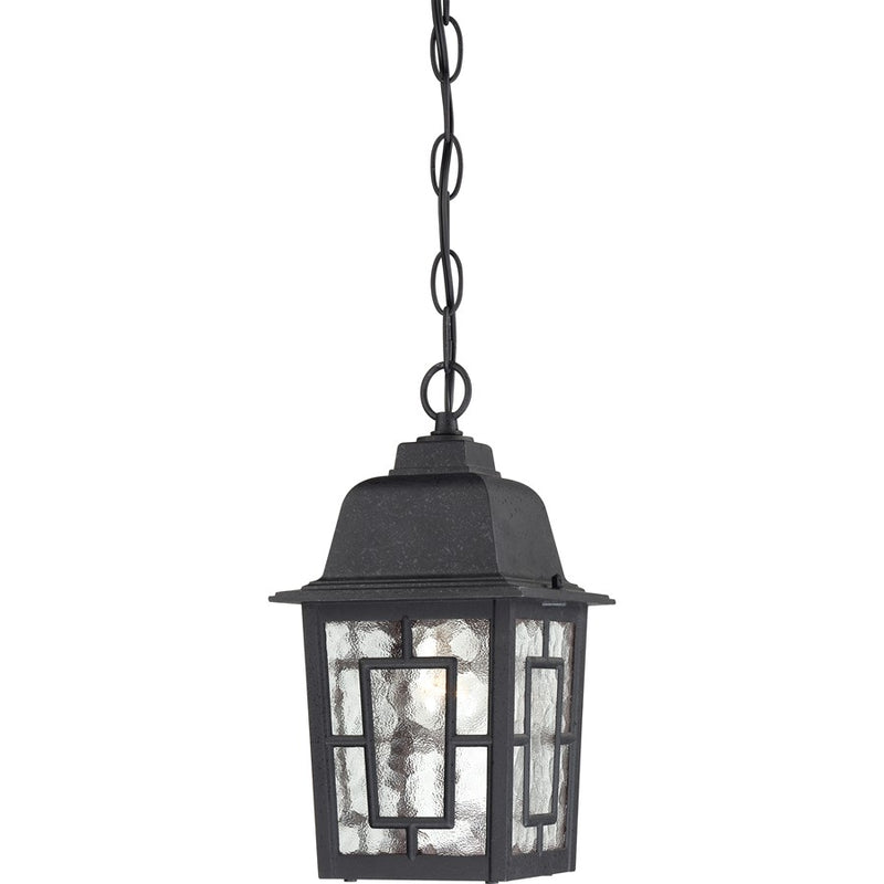 Nuvo Banyan 11in 1-Light Outdoor Hanging | Transitional Textured Black and Clear Water Glass | Covered Patio & Entryway | 6.125 x 6.125 x | Model 60-4933