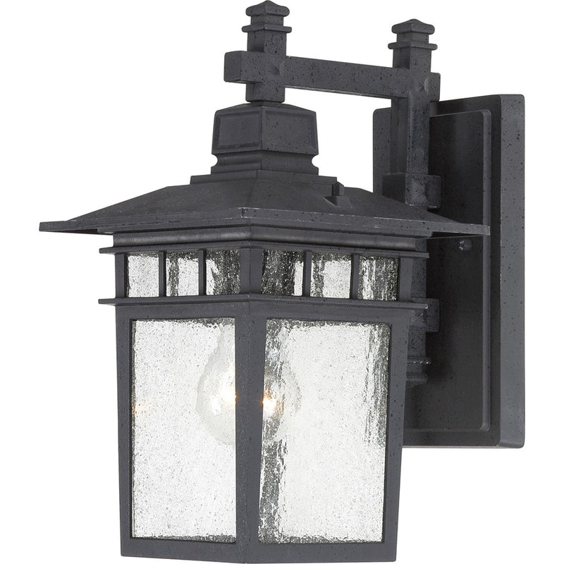 Nuvo Cove Neck 12in 1-Light Outdoor Wall Lantern | Transitional Textured Black and Clear Seeded Glass | Covered Patio & Entryway | 7 x 9.5 | Model 60-4953