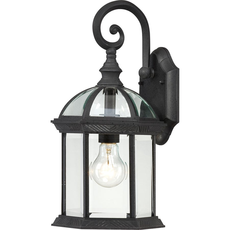 Nuvo Boxwood 1-Light 15in Outdoor Wall Sconce | Traditional Textured Black and Clear Beveled Glass | Covered Patio & Entryway | 8 x 7.875 | Model 60-4963