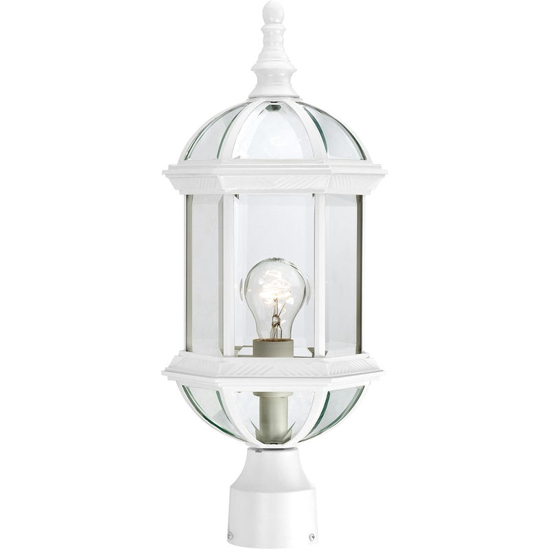 Nuvo Boxwood 19in 1-Light Outdoor Post Light | Traditional White and Clear Beveled Glass | Entryway & Patio | 8 x 8 x 19.25 in | Model 60-4974