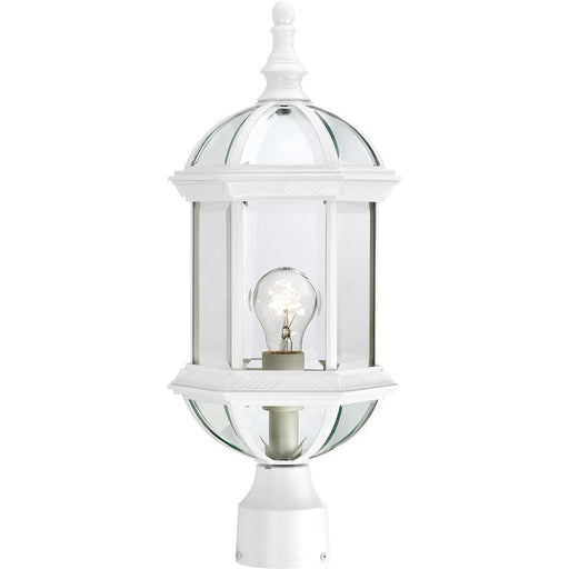 Nuvo Boxwood 19in 1-Light Outdoor Post Light | Traditional White and Clear Beveled Glass | Entryway & Patio | 8 x 8 x 19.25 in | Model 60-4974