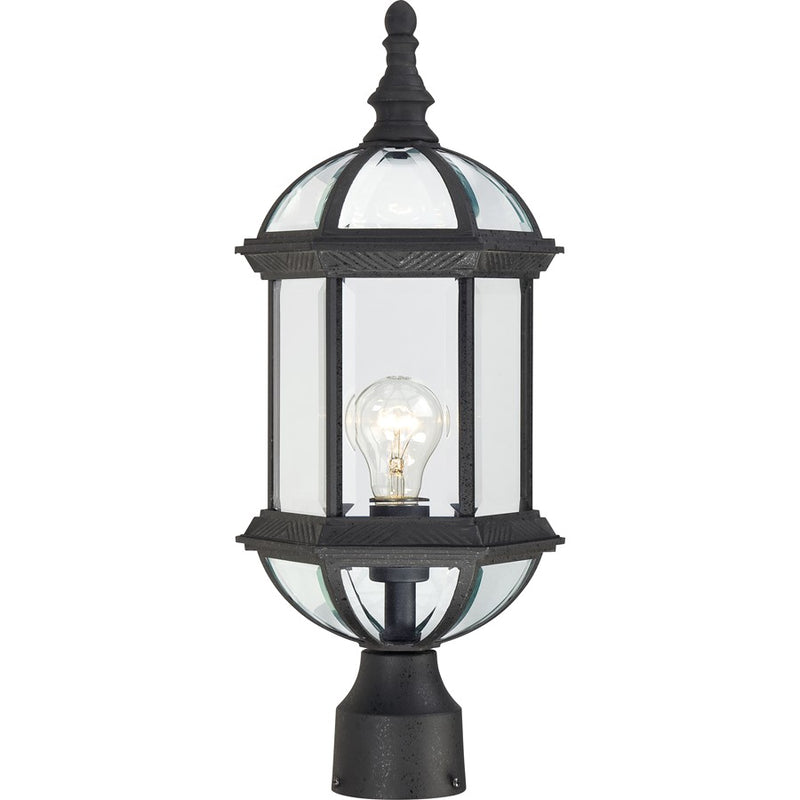 Nuvo Boxwood 19in 1-Light Outdoor Post | Traditional Textured Black and Clear Beveled Glass | Entryway & Garden Path | 8 x 8 x 19.25 in | Model 60-4976