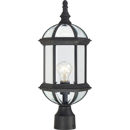 Nuvo Boxwood 19in 1-Light Outdoor Post | Traditional Textured Black and Clear Beveled Glass | Entryway & Garden Path | 8 x 8 x 19.25 in | Model 60-4976
