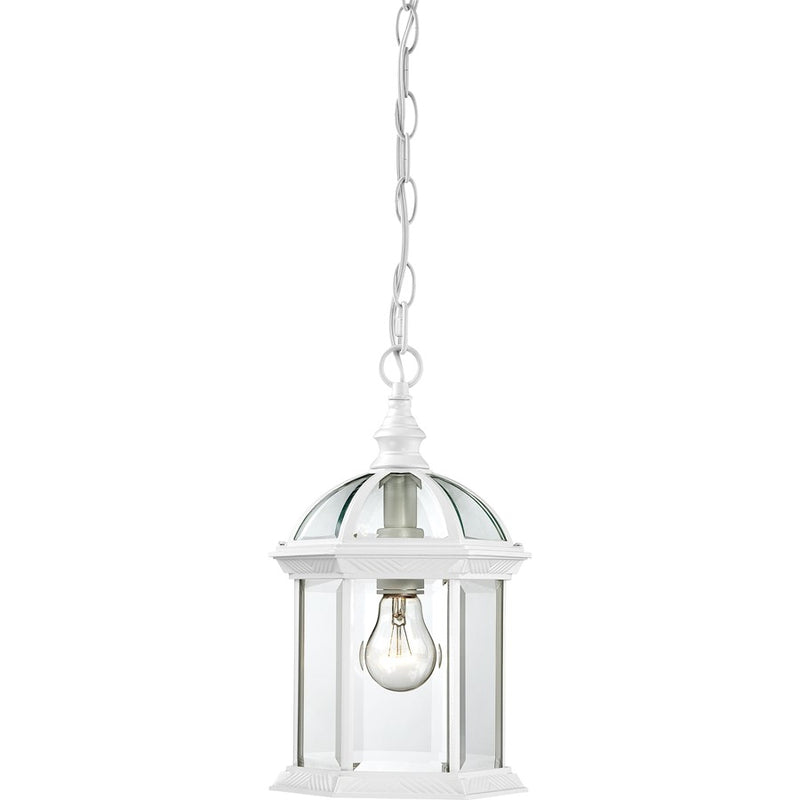Nuvo Boxwood 14in 1-Light Outdoor Hanging Lantern | Traditional White and Clear Beveled Glass | Covered Patios & Entryways | 8 x 13.75 in | Model 60-4977