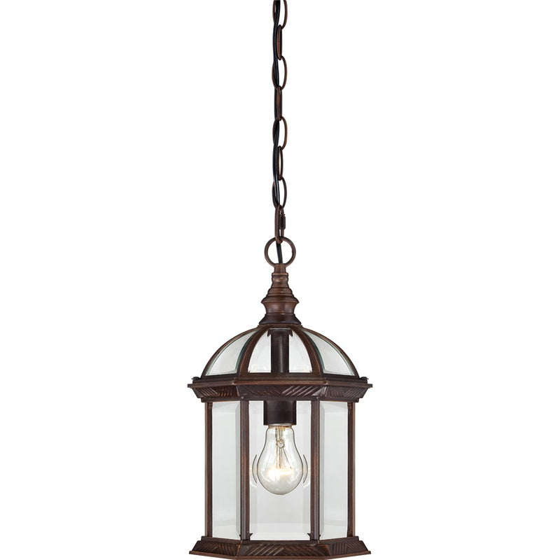Nuvo Boxwood 14in 1-Light Outdoor Hanging Lantern | Traditional Rustic Bronze and Clear Beveled Glass | Covered Patios & Entryways | 8 x | Model 60-4978