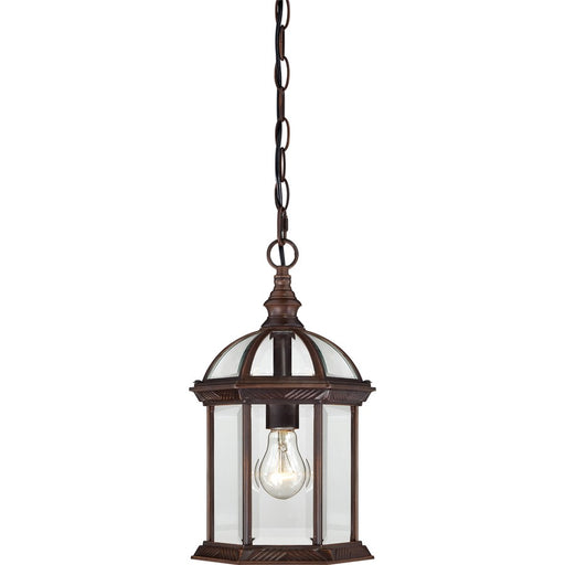 Nuvo Boxwood 14in 1-Light Outdoor Hanging Lantern | Traditional Rustic Bronze and Clear Beveled Glass | Covered Patios & Entryways | 8 x | Model 60-4978