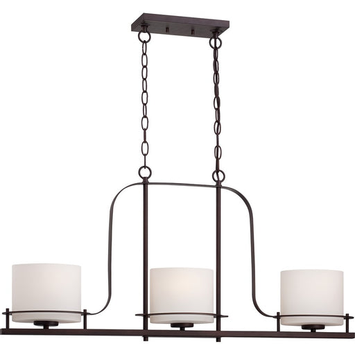Nuvo Loren 36in 3-Light Island Pendant | Contemporary Venetian Bronze and Etched Opal Glass | Kitchen Island & Dining Room | 36 x 6 x 17 in | Model 60-5006