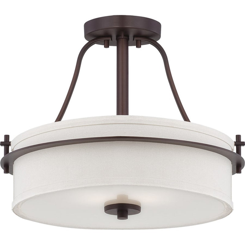 Nuvo Loren 15in 2-Light Semi Flush Mount | Contemporary Venetian Bronze and White Linen Glass | Bedroom & Hallway Ceiling Light | 15 x 15 | Model 60-5007