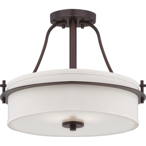Nuvo Loren 15in 2-Light Semi Flush Mount | Contemporary Venetian Bronze and White Linen Glass | Bedroom & Hallway Ceiling Light | 15 x 15 | Model 60-5007