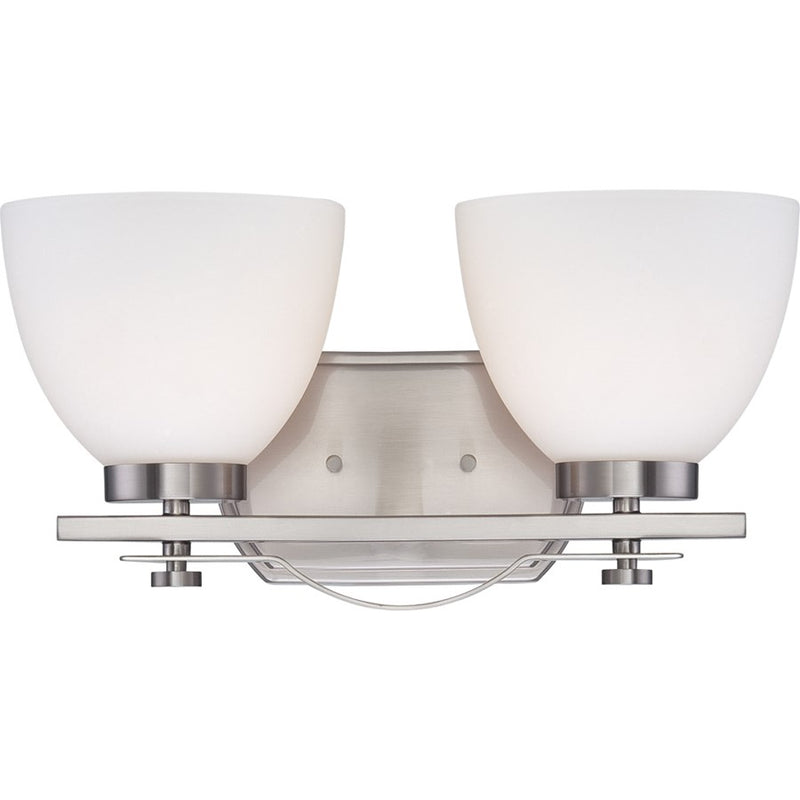 Nuvo Bentley 15.25in 2-Light Vanity Light | Contemporary Brushed Nickel and Frosted Glass | Bathroom Vanity | 15.25 x 7.875 x 8 in | Model 60-5012
