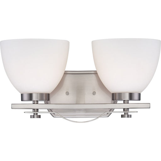 Nuvo Bentley 15.25in 2-Light Vanity Light | Contemporary Brushed Nickel and Frosted Glass | Bathroom Vanity | 15.25 x 7.875 x 8 in | Model 60-5012