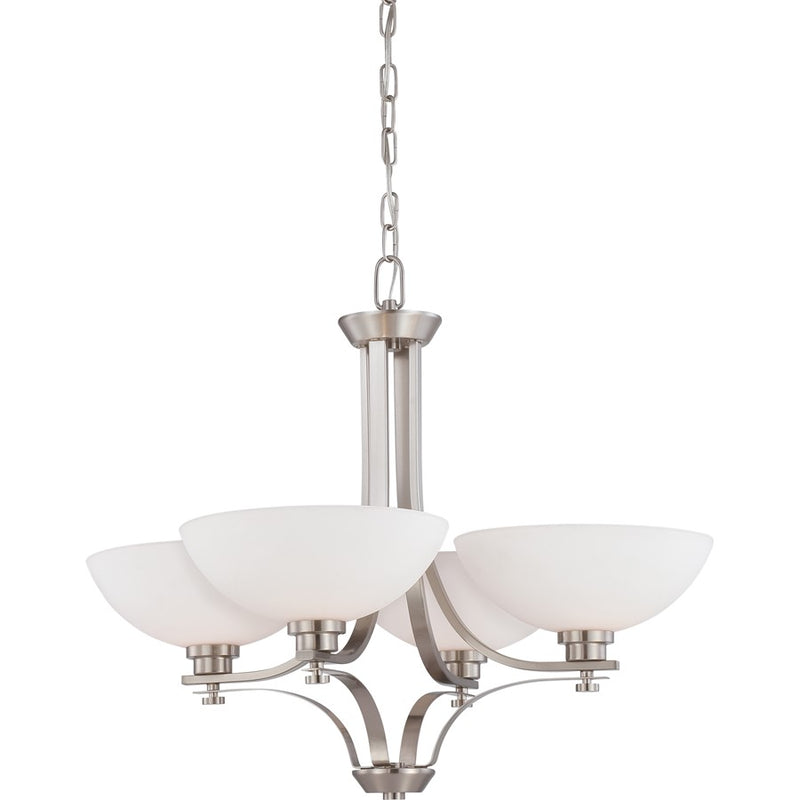 Nuvo Bentley 28in 4-Light Chandelier | Contemporary Brushed Nickel and Frosted Glass | Dining Room & Living Room | 27.6 x 27.6 x 23.4 in | Model 60-5014