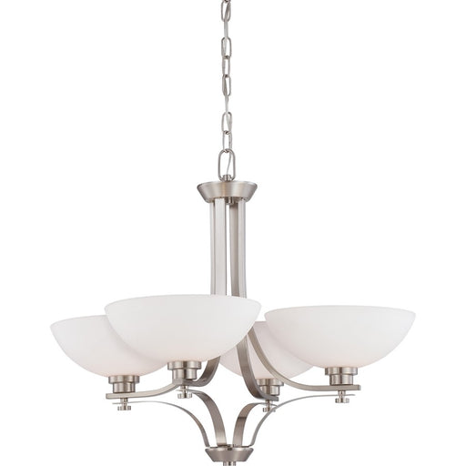 Nuvo Bentley 28in 4-Light Chandelier | Contemporary Brushed Nickel and Frosted Glass | Dining Room & Living Room | 27.6 x 27.6 x 23.4 in | Model 60-5014