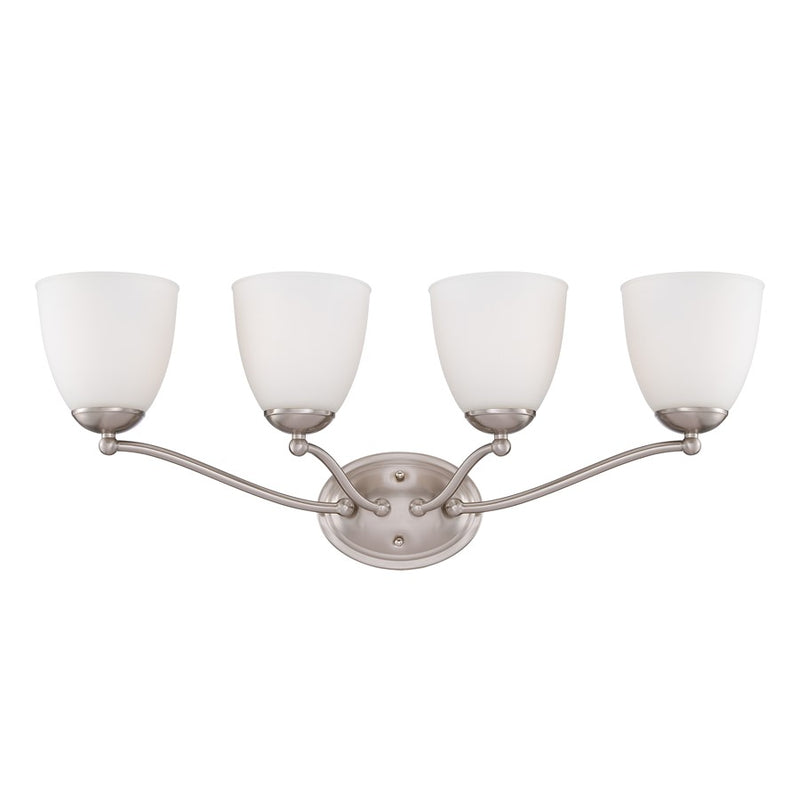 Nuvo Patton 28in 4-Light Vanity Light | Transitional Brushed Nickel and Frosted Glass | Bathroom Vanity & Powder Room | 28 x 11 x 7.5 in | Model 60-5034