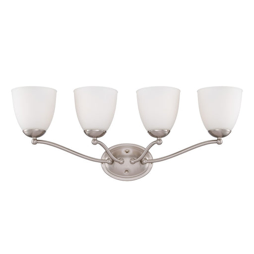 Nuvo Patton 28in 4-Light Vanity Light | Transitional Brushed Nickel and Frosted Glass | Bathroom Vanity & Powder Room | 28 x 11 x 7.5 in | Model 60-5034