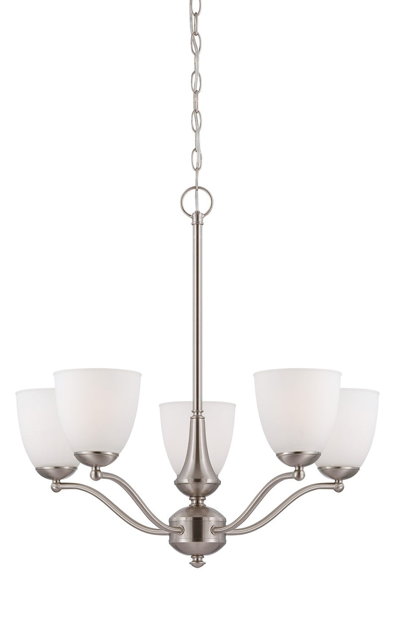 Nuvo Patton 25in 5-Light Chandelier | Transitional Brushed Nickel and Frosted Glass | Dining Room & Living Room | 25 x 25 in | Model 60-5035