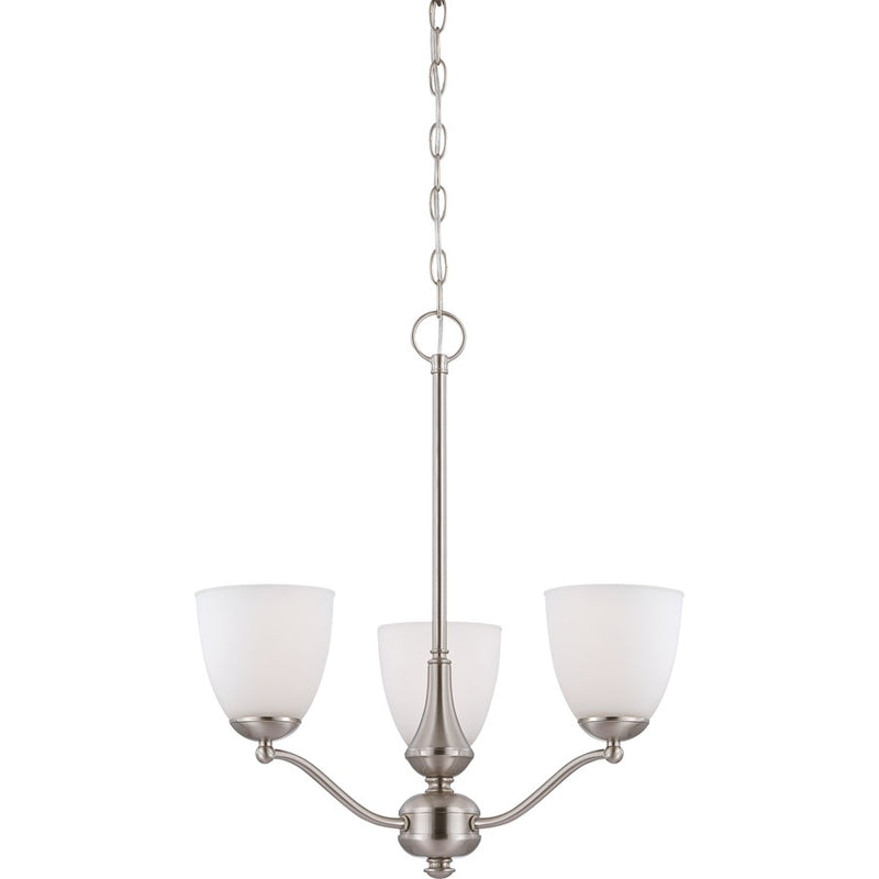 Nuvo Patton 21in 3-Light Chandelier | Transitional Brushed Nickel and Frosted Glass | Dining Room & Living Room | 21 x 21 x 23 in | Model 60-5036