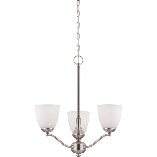 Nuvo Patton 21in 3-Light Chandelier | Transitional Brushed Nickel and Frosted Glass | Dining Room & Living Room | 21 x 21 x 23 in | Model 60-5036