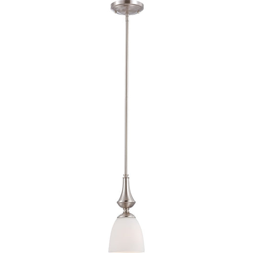 Nuvo Patton 5in 1-Light Mini Pendant | Transitional Brushed Nickel and Frosted Glass | Kitchen Island & Dining Nook | 5.125 x 5.125 x 50.5 | Model 60-5037