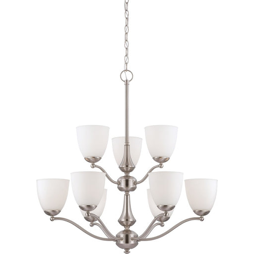 Nuvo Patton 30in 9-Light Chandelier | Transitional Brushed Nickel and Frosted Glass | Dining Room & Living Room | 30 x 30 x 31 in | Model 60-5039