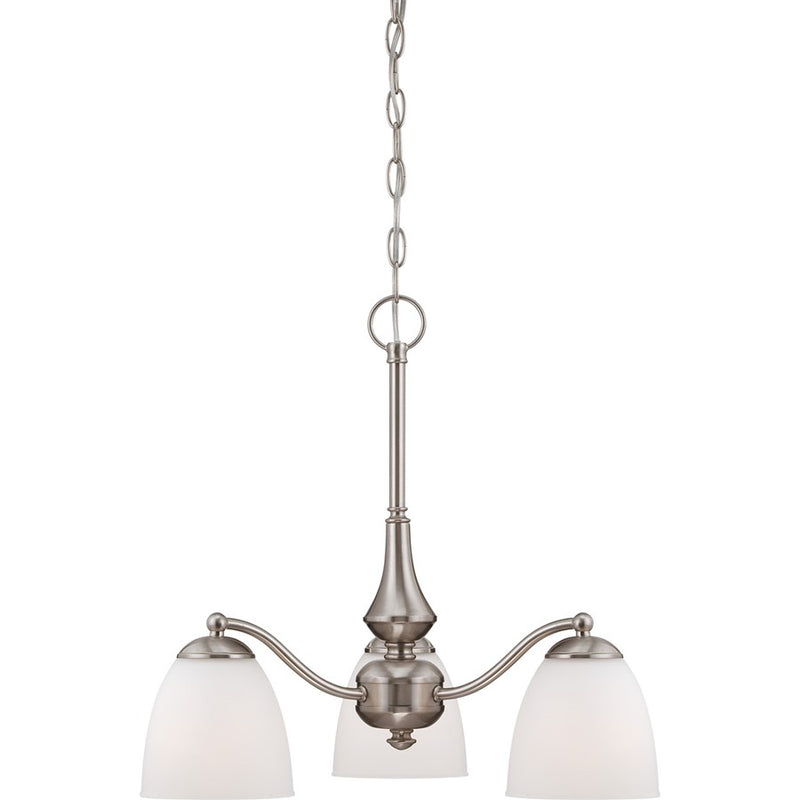 Nuvo Patton 21in 3-Light Chandelier | Transitional Brushed Nickel and Frosted Glass | Dining Room & Living Room | 21 x 21 x 19 in | Model 60-5042