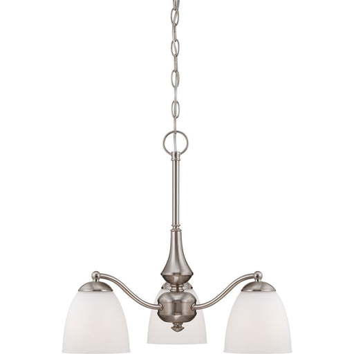 Nuvo Patton 21in 3-Light Chandelier | Transitional Brushed Nickel and Frosted Glass | Dining Room & Living Room | 21 x 21 x 19 in | Model 60-5042