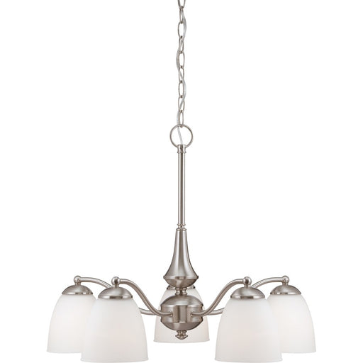 Nuvo Patton 25in 5-Light Chandelier | Transitional Brushed Nickel and Frosted Glass | Dining Room & Living Room | 25 x 25 x 20 in | Model 60-5043