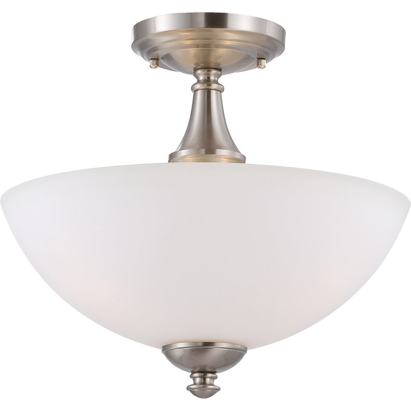 Nuvo Patton 13in 3-Light Semi-Flush Mount | Transitional Brushed Nickel and Frosted Glass | Hallway & Bedroom Ceiling Light | 13 x 13 x 11 | Model 60-5044
