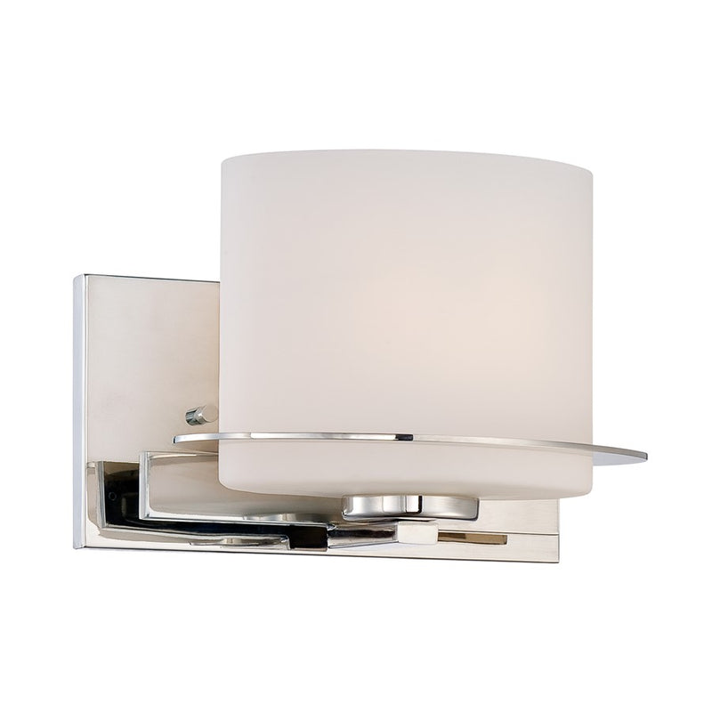 Nuvo Loren 1-Light Vanity Light | Contemporary Polished Nickel and Etched Opal Glass | Bathroom Vanity & Powder Room | 9.25 x 7.125 x 6.25 | Model 60-5101