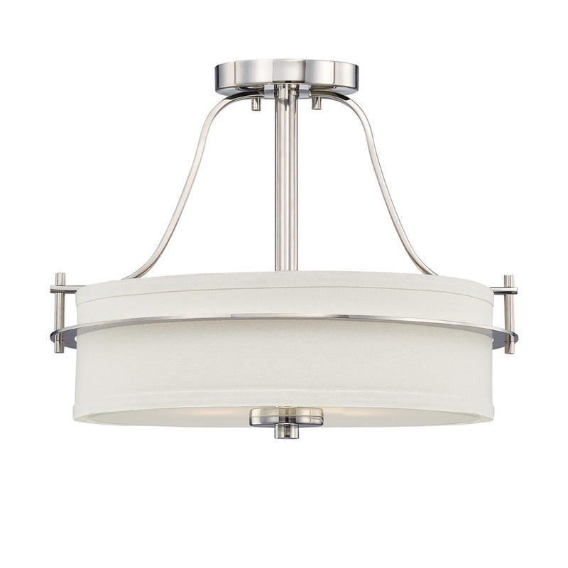 Nuvo Loren 15in 2-Light Semi-Flush Mount | Contemporary Polished Nickel and White Linen Glass | Entryway & Hallway | 15 x 15 x 13.125 in | Model 60-5107