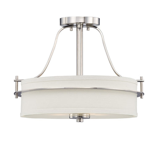 Nuvo Loren 15in 2-Light Semi-Flush Mount | Contemporary Polished Nickel and White Linen Glass | Entryway & Hallway | 15 x 15 x 13.125 in | Model 60-5107