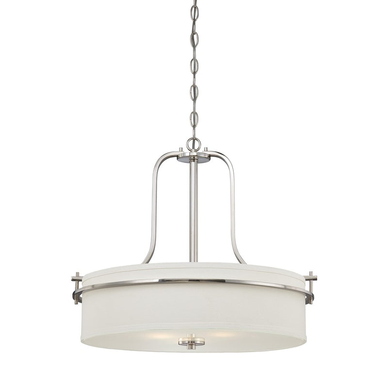 Nuvo Loren 22in 3-Light Pendant | Contemporary Polished Nickel and White Linen Glass | Kitchen Island & Dining Room | 22 x 22 x 19.75 in | Model 60-5108