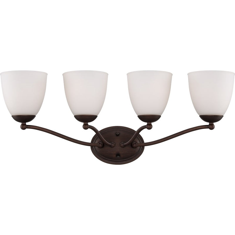 Nuvo Patton 28in 4-Light Vanity Light | Transitional Prairie Bronze and Frosted Glass | Bathroom Vanity | 28 x 7.5 x 11 in | Model 60-5134