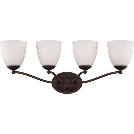 Nuvo Patton 28in 4-Light Vanity Light | Transitional Prairie Bronze and Frosted Glass | Bathroom Vanity | 28 x 7.5 x 11 in | Model 60-5134