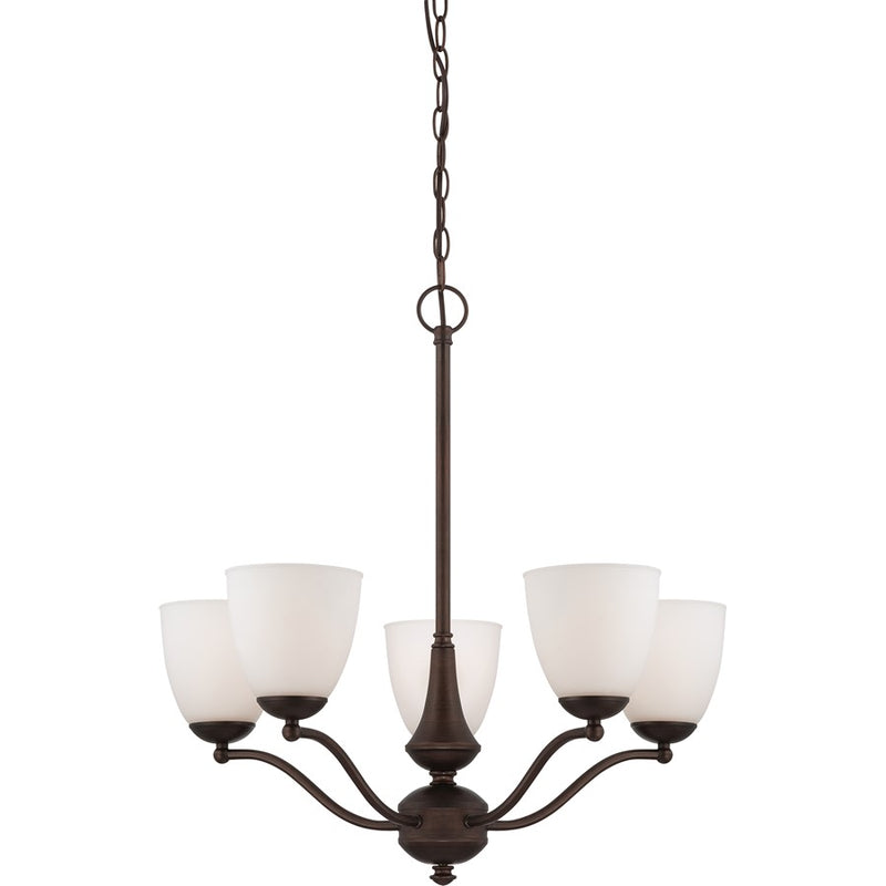 Nuvo Patton 25in 5-Light Chandelier | Transitional Prairie Bronze and Frosted Glass | Dining Room & Living Room | 25 x 25 in | Model 60-5135