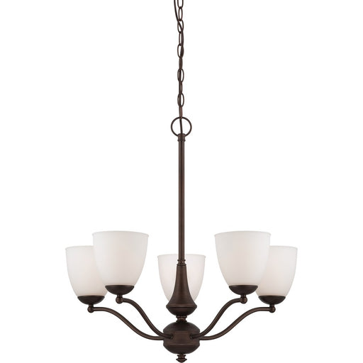 Nuvo Patton 25in 5-Light Chandelier | Transitional Prairie Bronze and Frosted Glass | Dining Room & Living Room | 25 x 25 in | Model 60-5135