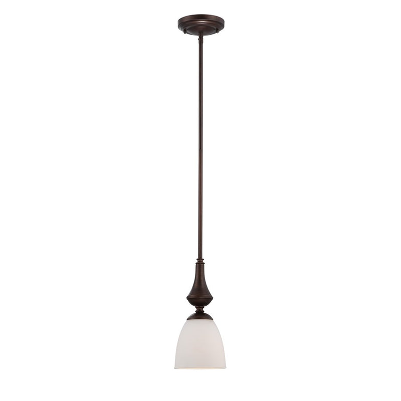 Nuvo Patton 5in 1-Light Mini Pendant | Transitional Prairie Bronze and Frosted Glass | Kitchen Island & Dining Room | 5.125 x 5.125 x 50.5 | Model 60-5137