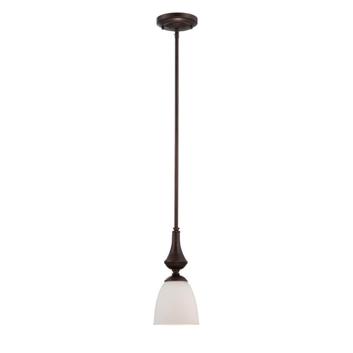 Nuvo Patton 5in 1-Light Mini Pendant | Transitional Prairie Bronze and Frosted Glass | Kitchen Island & Dining Room | 5.125 x 5.125 x 50.5 | Model 60-5137