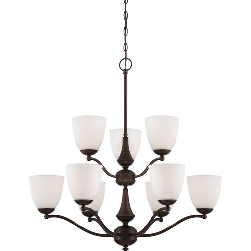 Nuvo Patton 30in 9-Light Chandelier | Transitional Prairie Bronze and Frosted Glass | Dining Room & Living Room | 30 x 30 x 31 in | Model 60-5139