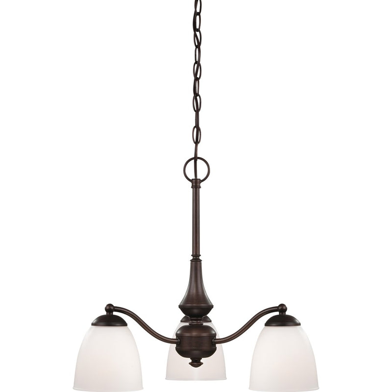 Nuvo Patton 21in 3-Light Chandelier | Transitional Prairie Bronze and Frosted Glass | Dining Room & Living Room | 21 x 21 x 19 in | Model 60-5142