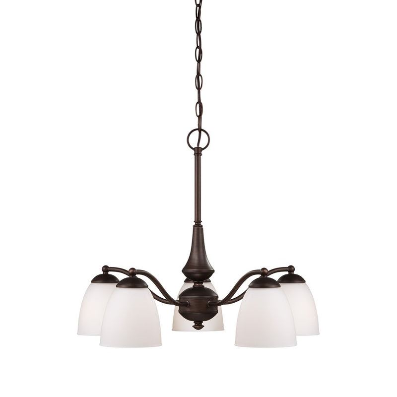 Nuvo Patton 25in 5-Light Chandelier | Transitional Prairie Bronze and Frosted Glass | Dining Room & Living Room | 25 x 25 x 20 in | Model 60-5143