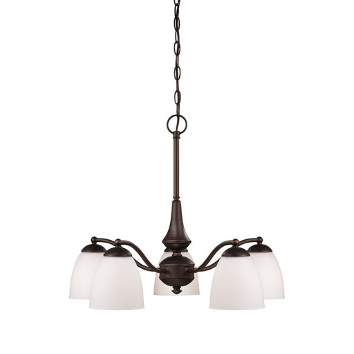 Nuvo Patton 25in 5-Light Chandelier | Transitional Prairie Bronze and Frosted Glass | Dining Room & Living Room | 25 x 25 x 20 in | Model 60-5143