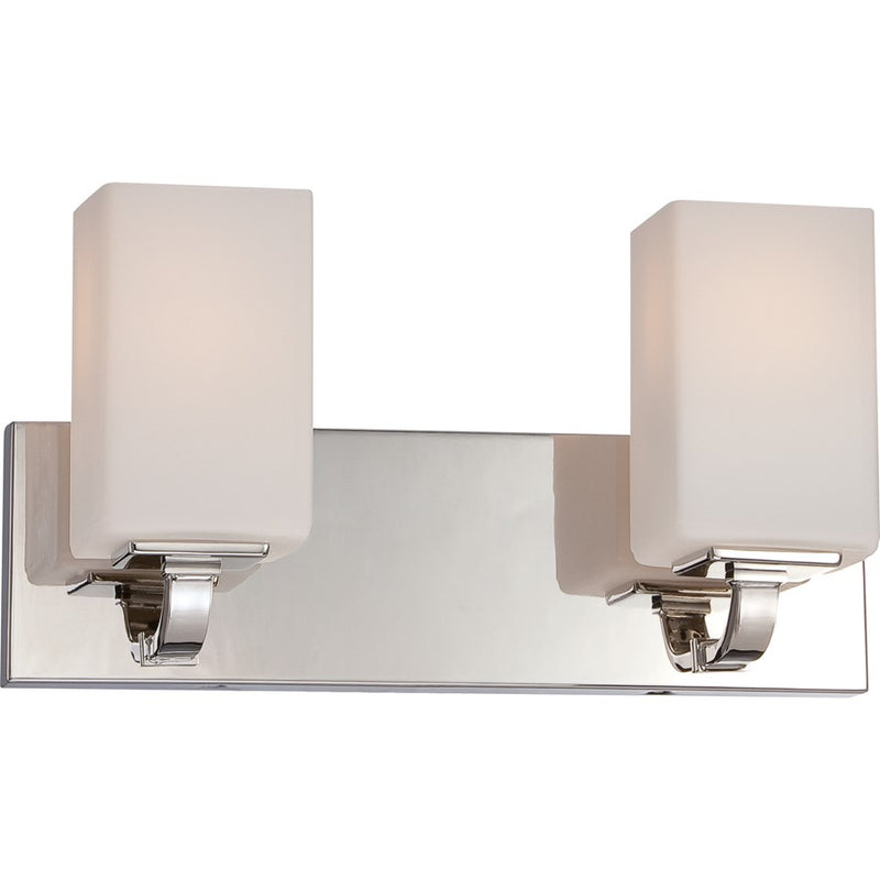 Nuvo Vista 15.5in 2-Light Vanity Light | Transitional Polished Nickel and Etched Opal Glass | Bathroom Vanity | 15.5 x 8 x 5.38 in | Model 60-5182