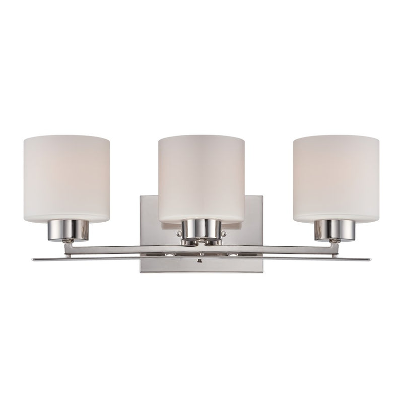 Nuvo Parallel 21in 3-Light Vanity Light | Transitional Polished Nickel and Etched Opal Glass | Bathroom Vanity | 21 x 7.75 x 8.75 in | Model 60-5203