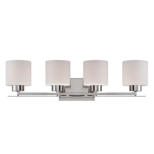 Nuvo Parallel 29in 4-Light Vanity Light | Transitional Polished Nickel and Etched Opal Glass | Bathroom Vanity | 29 x 7.75 x 8.75 in | Model 60-5204