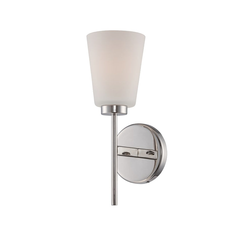 Nuvo Benson 5in 1-Light Vanity Light | Transitional Polished Nickel and Satin White Glass | Bathroom Vanity | 5 x 13.625 in | Model 60-5211