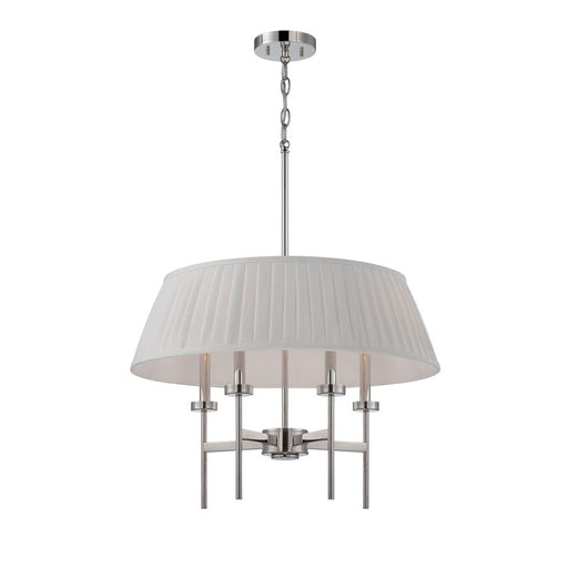 Nuvo Benson 24in 4-Light Pendant | Transitional Polished Nickel and White Linen Fabric | Kitchen Island & Dining Room | 24 x 24 x 56.5 in | Model 60-5218