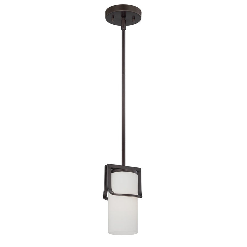 Nuvo Daytona 1-Light Mini Pendant | Transitional Georgetown Bronze and Satin White Glass | Kitchen Island & Dining Nook | 4.75 x 4.75 x | Model 60-5237