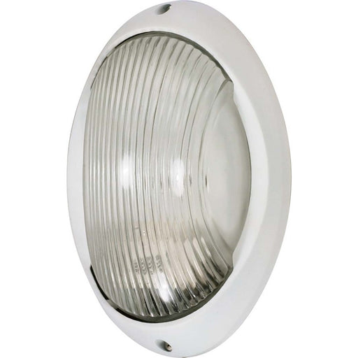 Nuvo 60-526 11in 1-Light Bulkhead Outdoor Wall Light | Traditional Semi Gloss White Die Cast Aluminum and Clear Glass | Entryway & Covered | Model 60-526
