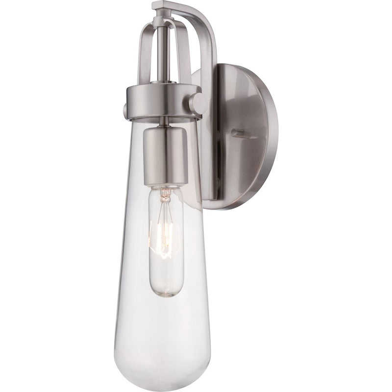Nuvo Beaker 1-Light Wall Sconce | Transitional Brushed Nickel and Clear Glass | Hallway & Bathroom Accent Light | 5.5 x 5 x 14.125 in | Model 60-5261